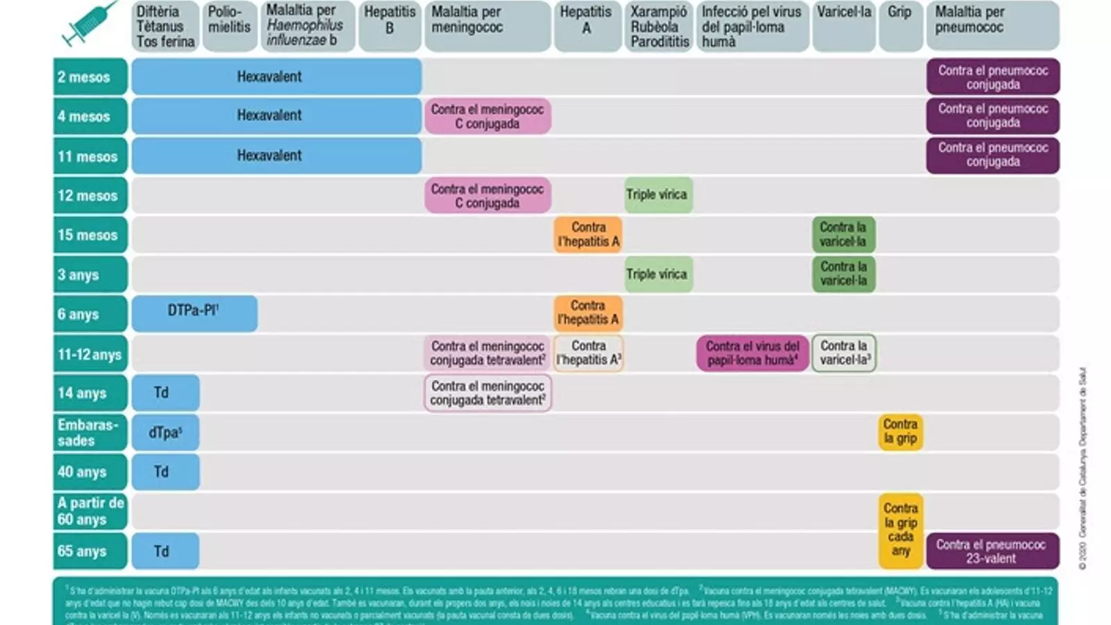 El nou calendari vacunal que ha publicat el departament de Salut