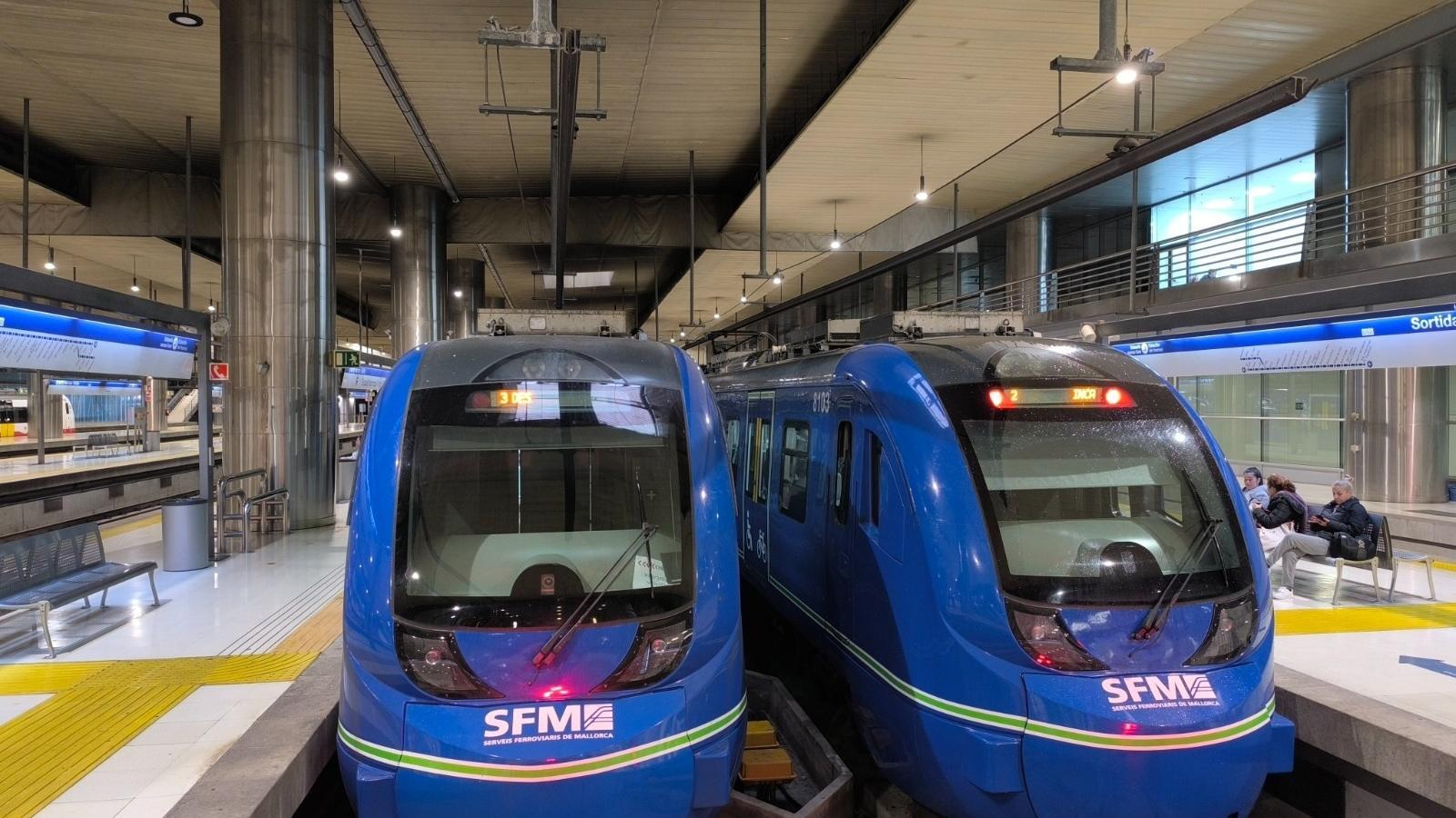 Trens aturats a l'estació Intermodal de Palma