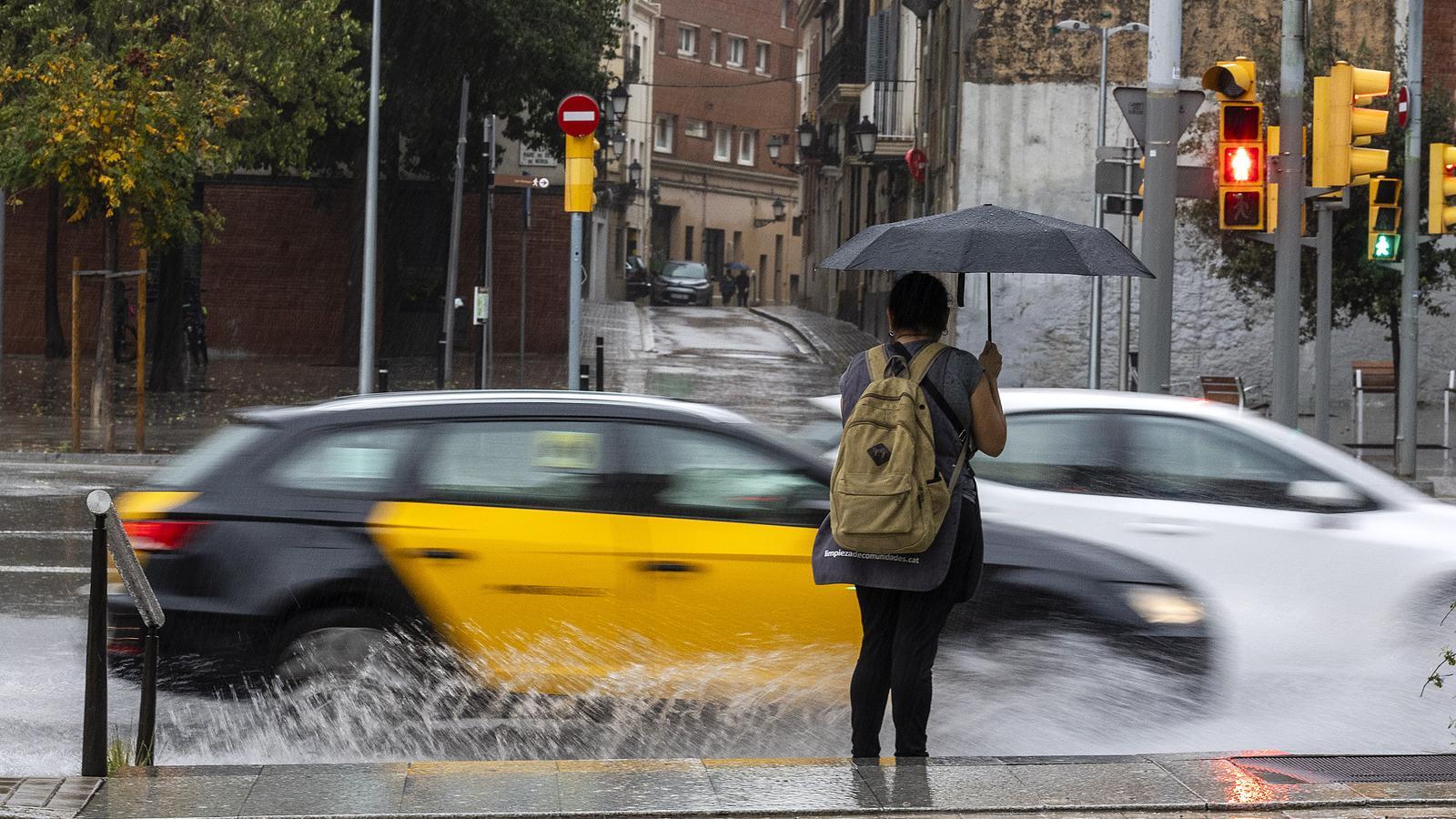 Streets full of water during a storm in Barcelona.