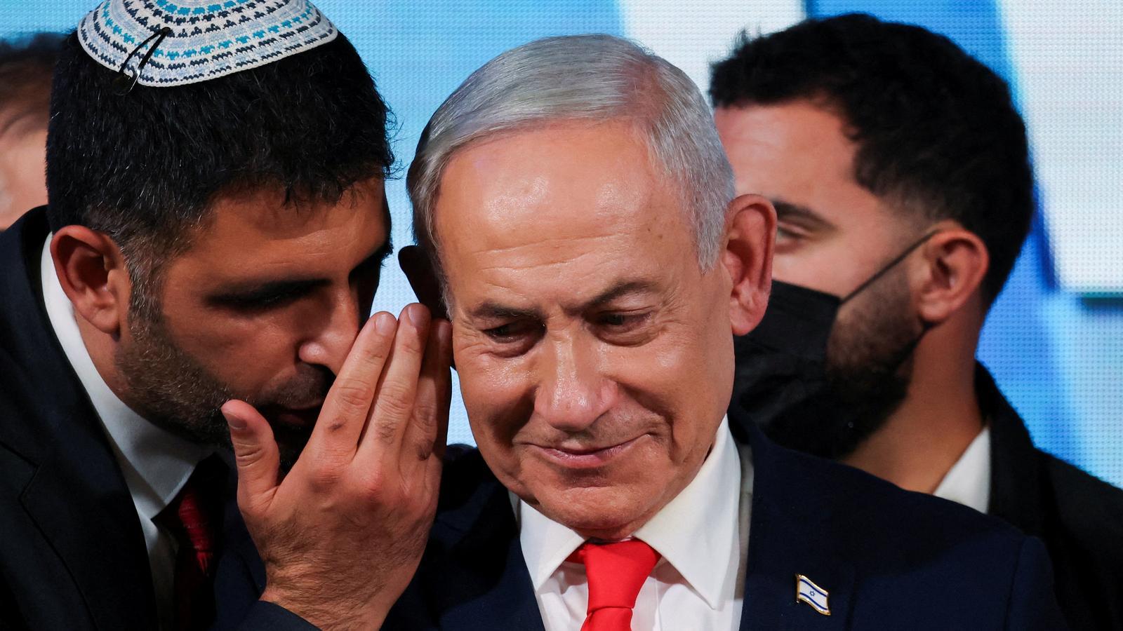 Benjamin Netanyahu in an intervention before the media after knowing the exit polls.