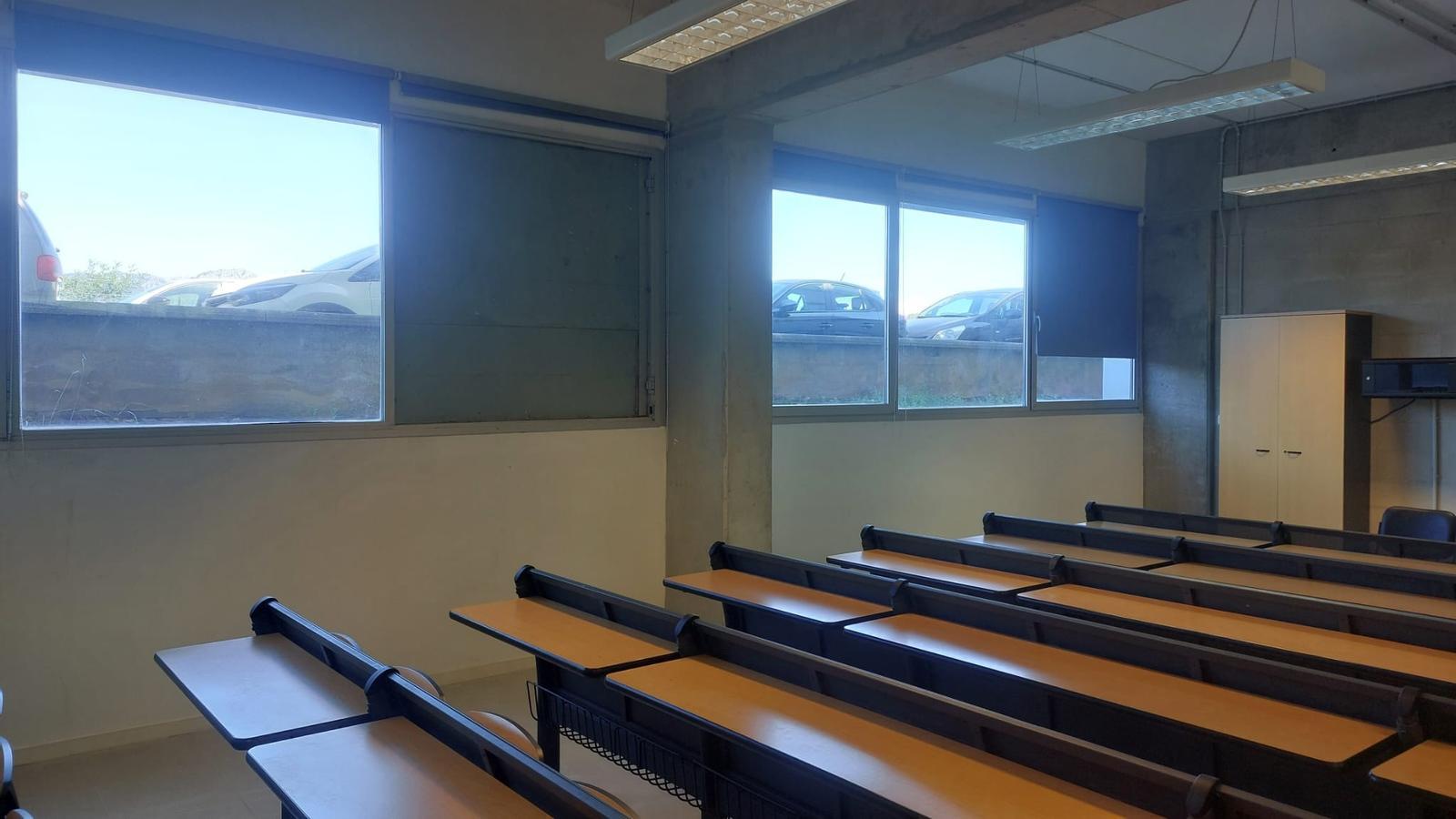 L'aula de l'edfici de Gaspar Melchor de Jovellanos on es va produir el desprendiment.