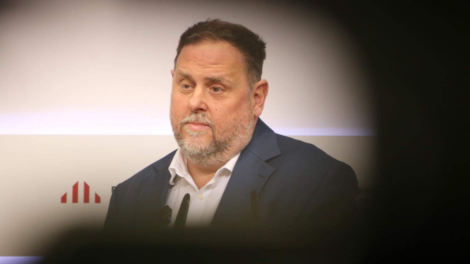 ERC president Oriol Junqueras at a press conference on Monday