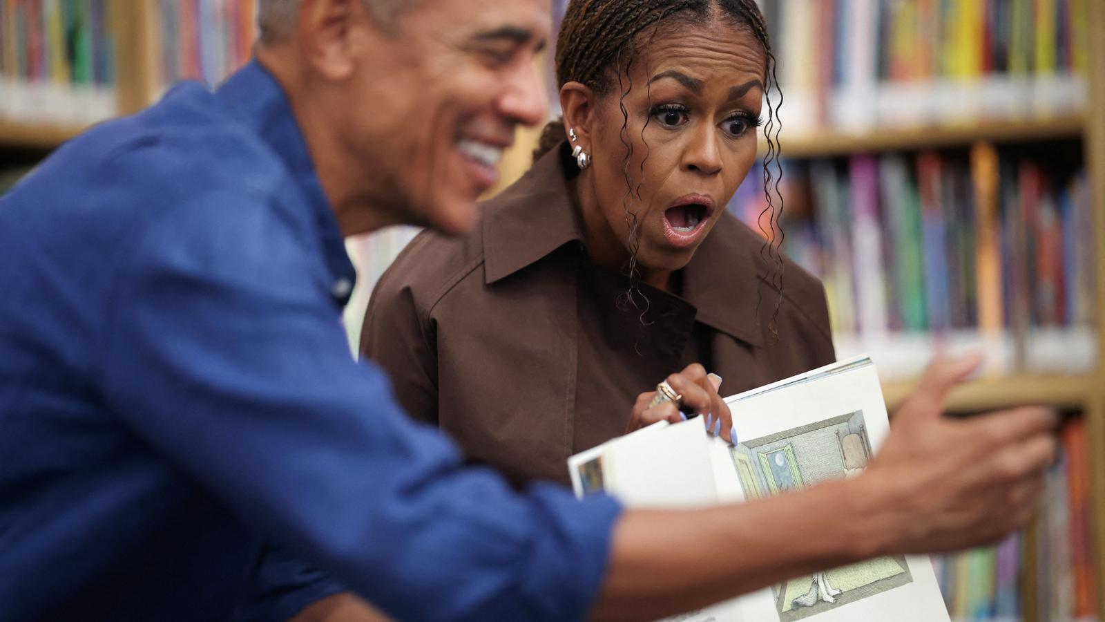 Barack Obama gets emotional with Michelle's speech during the presidential library inauguration