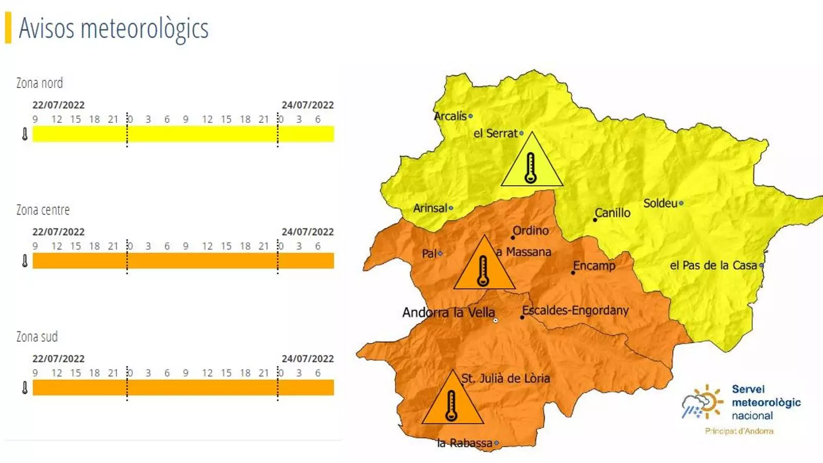 Mapa d'avís meteorològic 22/07/22