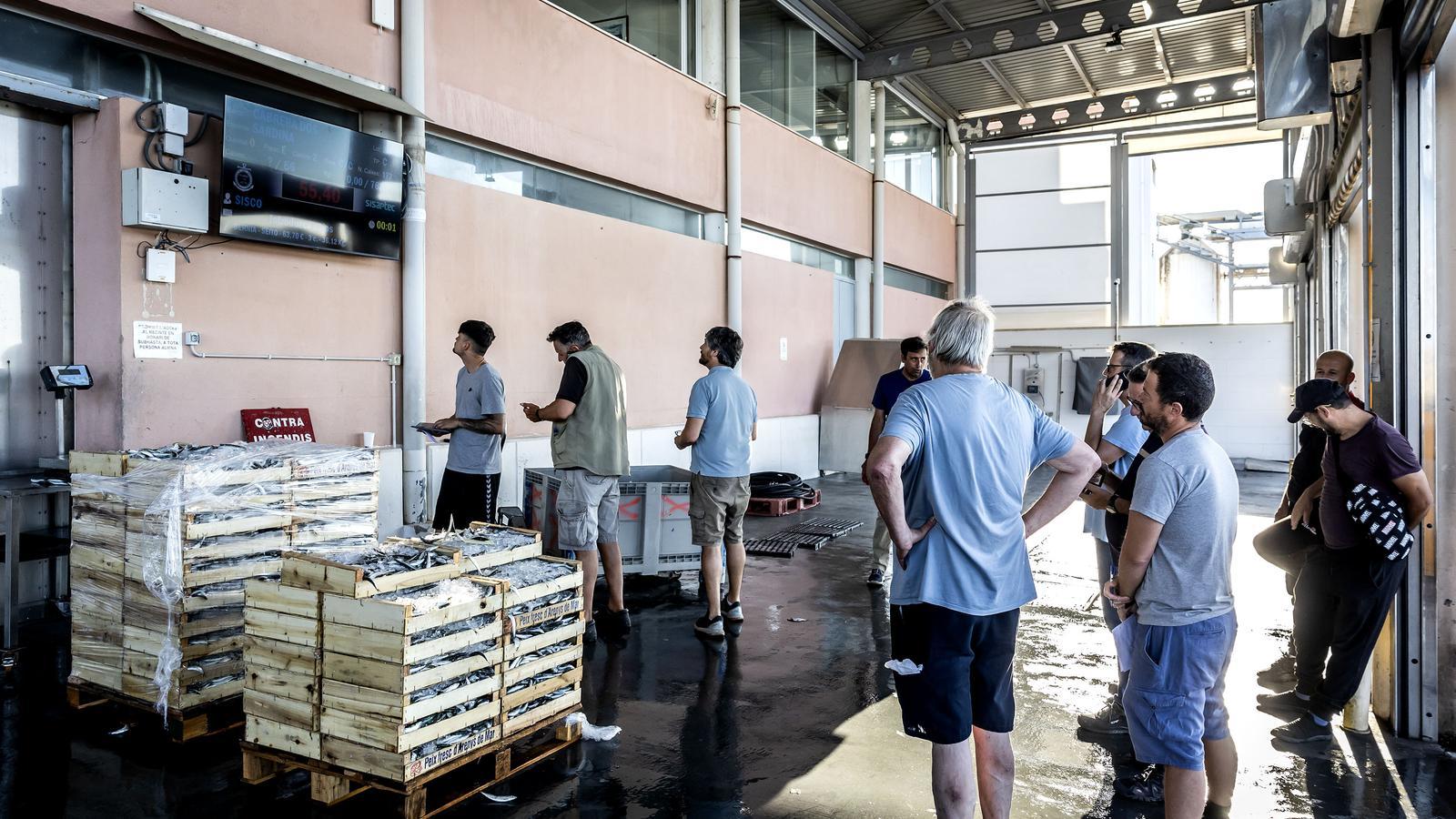 The auction of blue fish takes place on the fishermen's wharf in Vilanova i la Geltrú, standing up, and is over in twenty minutes.
