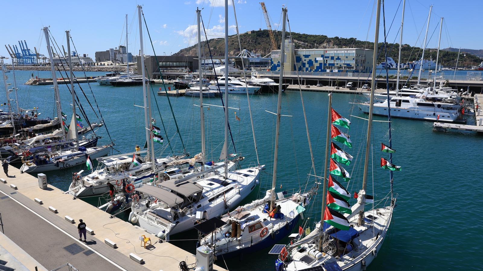 The flotilla today, back in the Port of Barcelona, the day after setting sail for the Gaza Strip