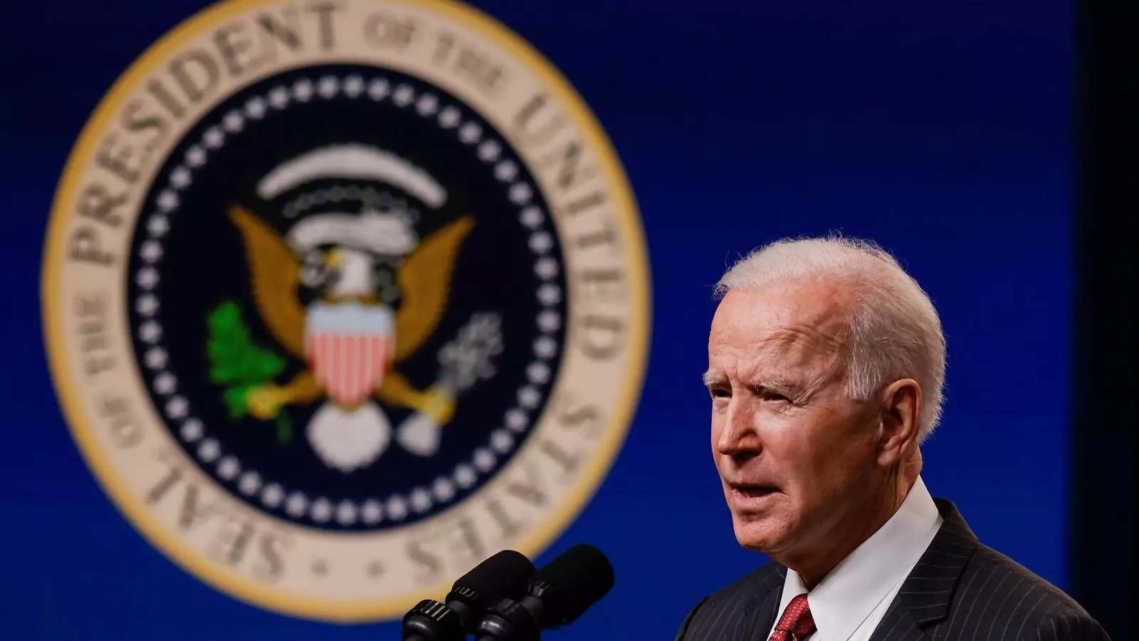 El president dels Estats Units, Joe Biden, anunciant les sancions en una roda de premsa a la Casa Blanca.