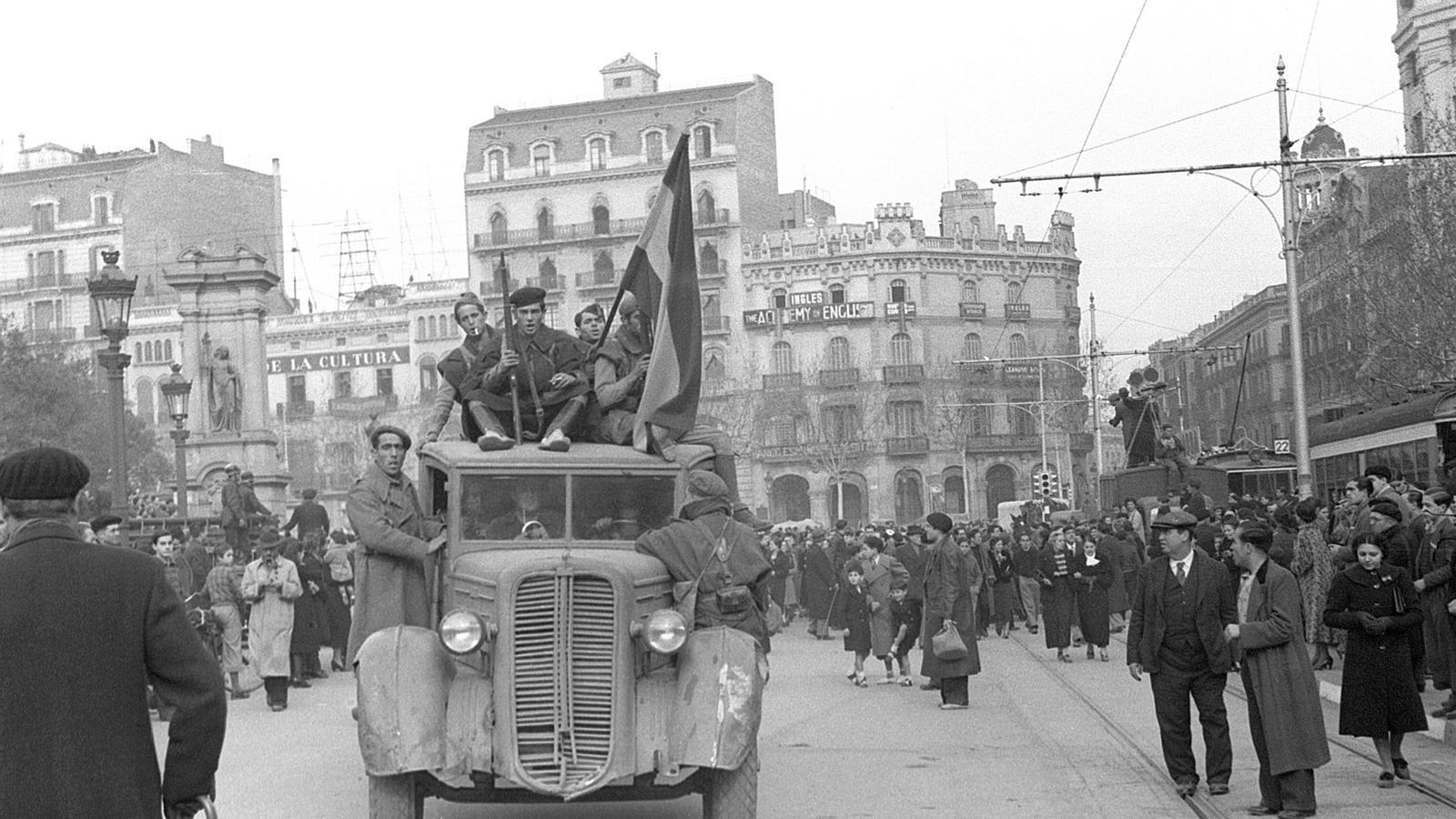 An archive image of Franco's troops entering Barcelona.