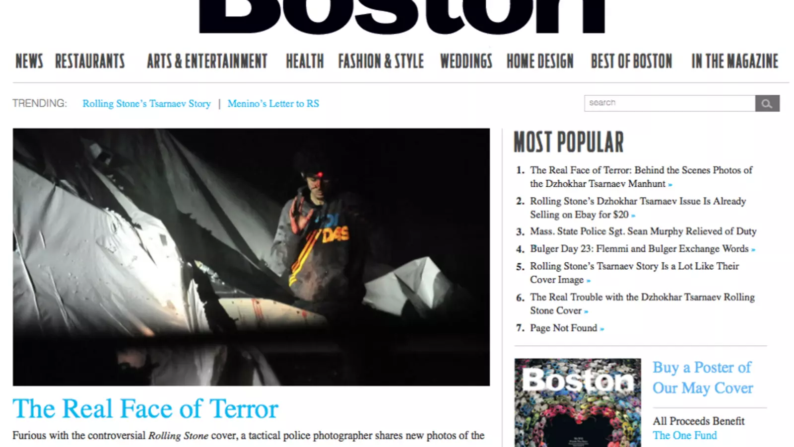 L'assassí de Boston, una estrella del rock? Un policia replica 'Rolling Stone' amb fotos de l'arrest de Tsarnaev / BOSTON MAGAZINE