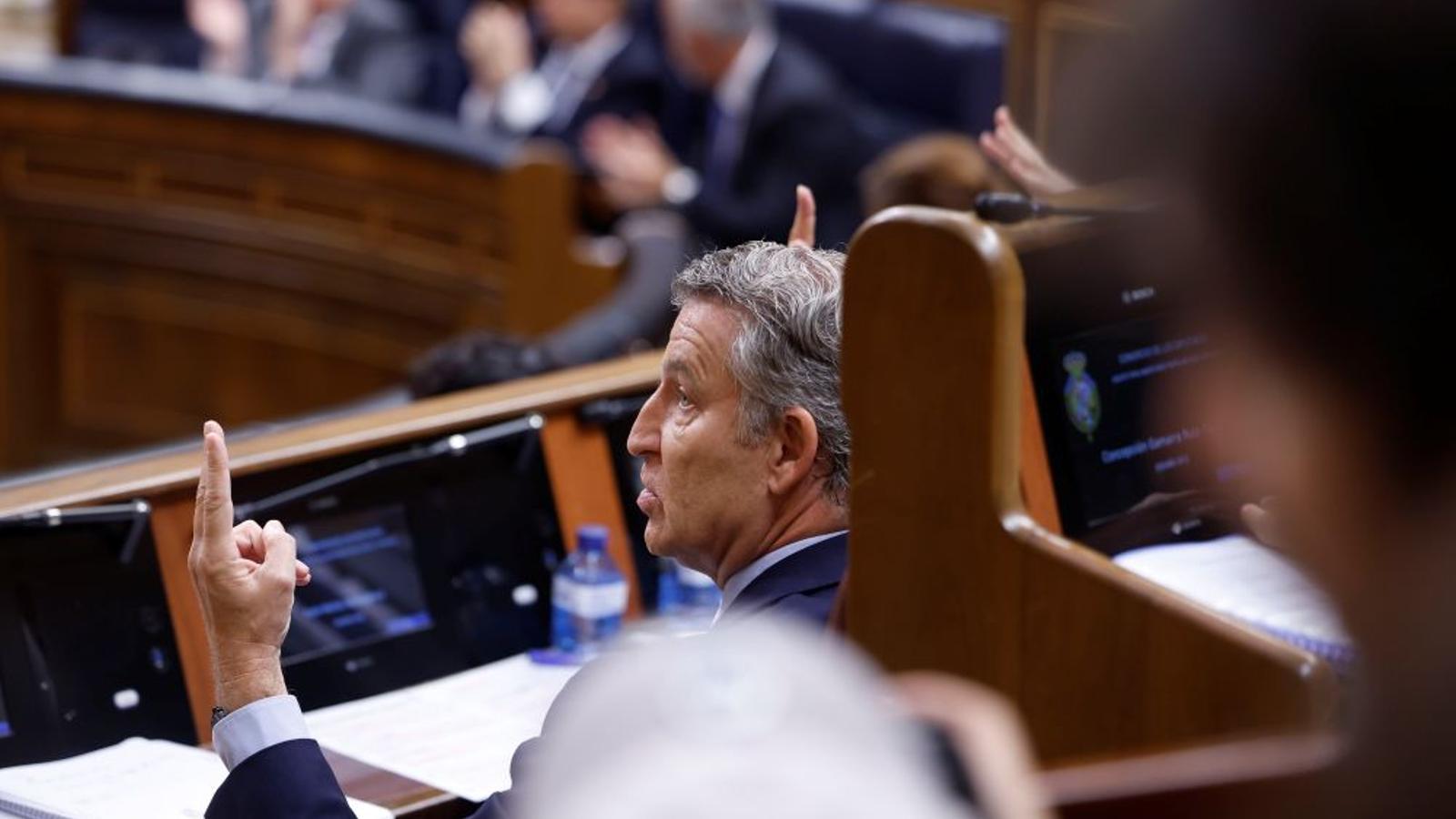 The leader of the Popular Party, Alberto Núñez Feijóo, during last Wednesday's control session.