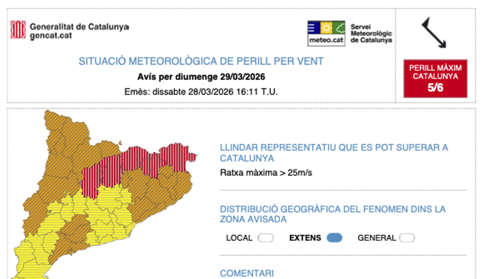 Avisos meteorológicos por viento este domingo.