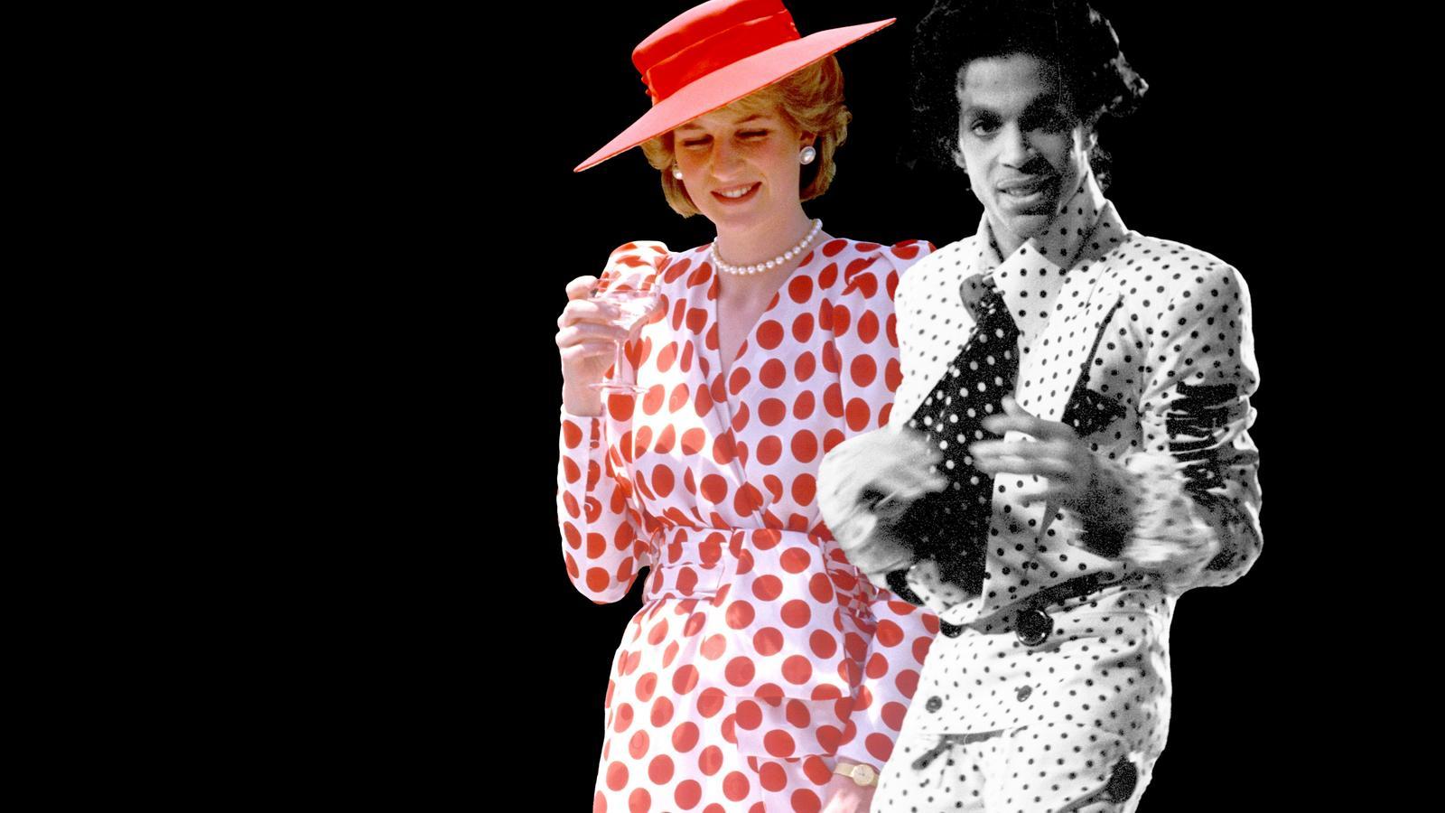 Princess Diana in Japan and singer Prince in Berlin, in two file photos.
