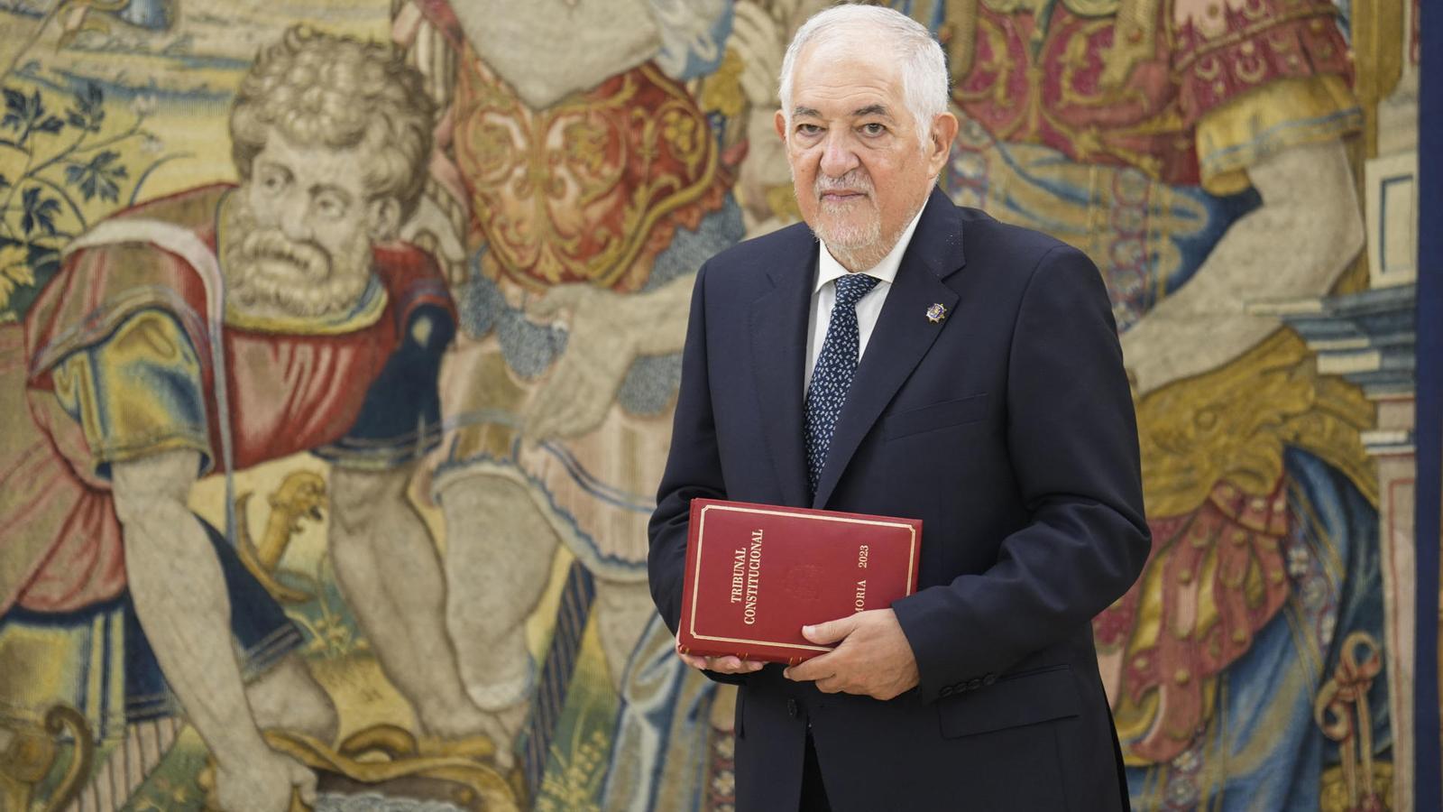 The president of the Constitutional Court, Cándido Conde-Pumpido, at the Zarzuela Palace