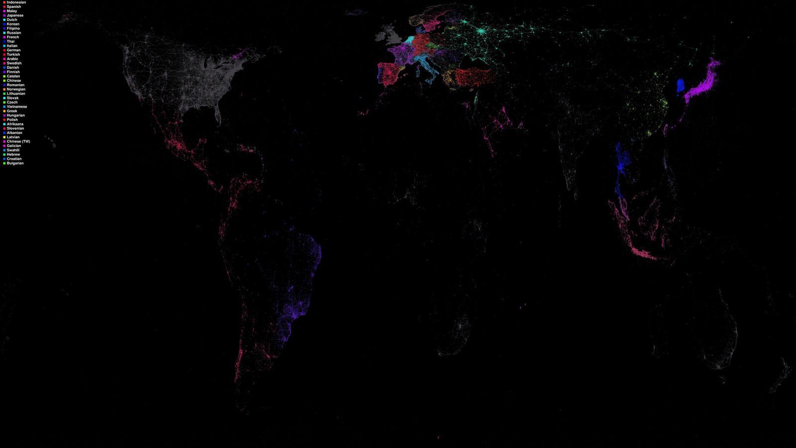 El mapa de les llengües utilitzades a Twitter.