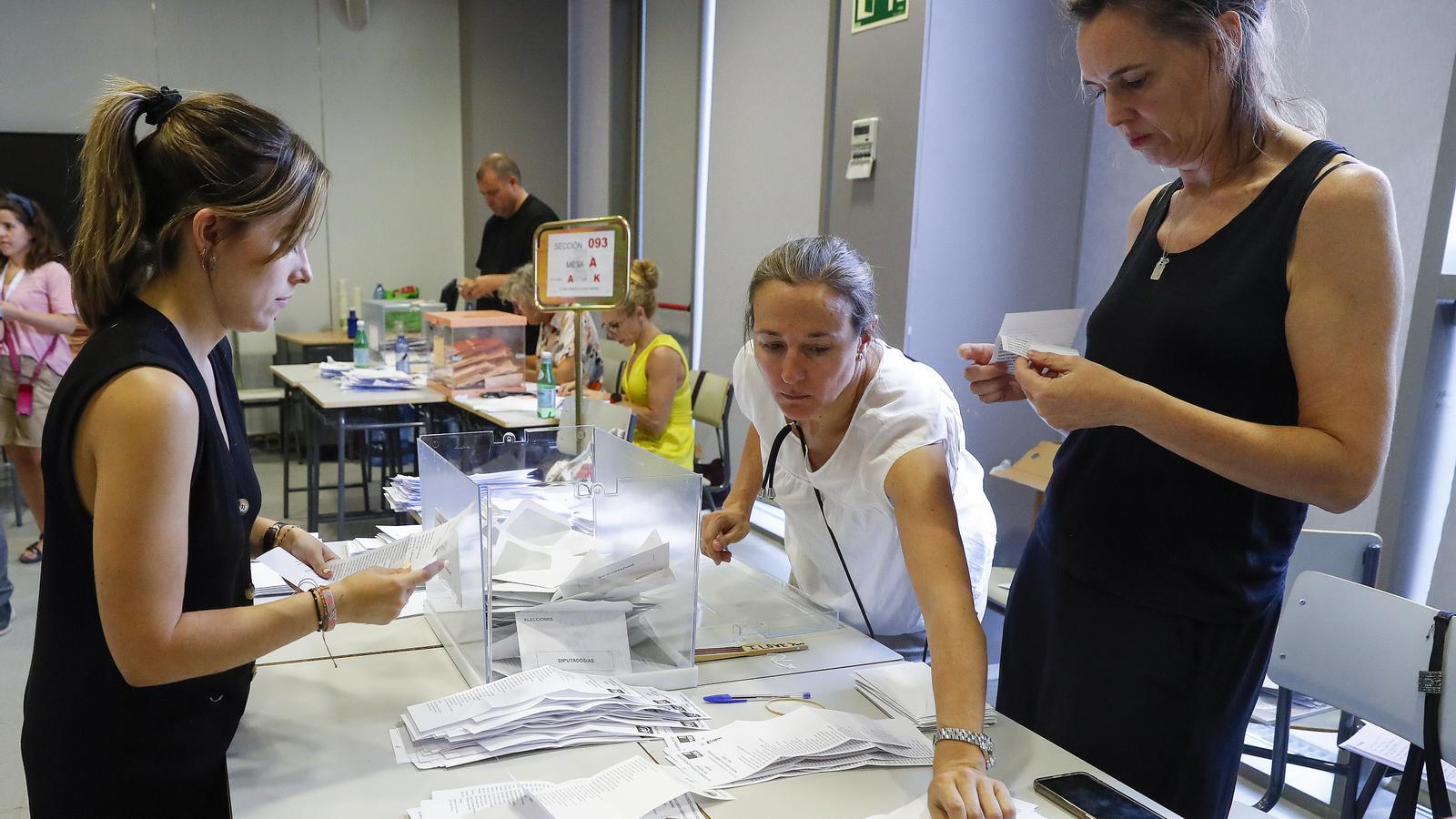 Una mesa electoral del Instituto Ortega y Gasset de Madrid, durante el recuento de votos