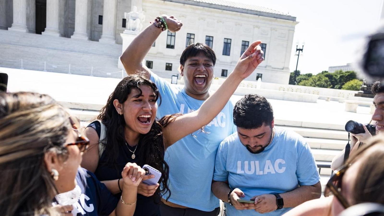 People celebrating that the United States Supreme Court rejected Trump's request to eliminate the right to citizenship by birth