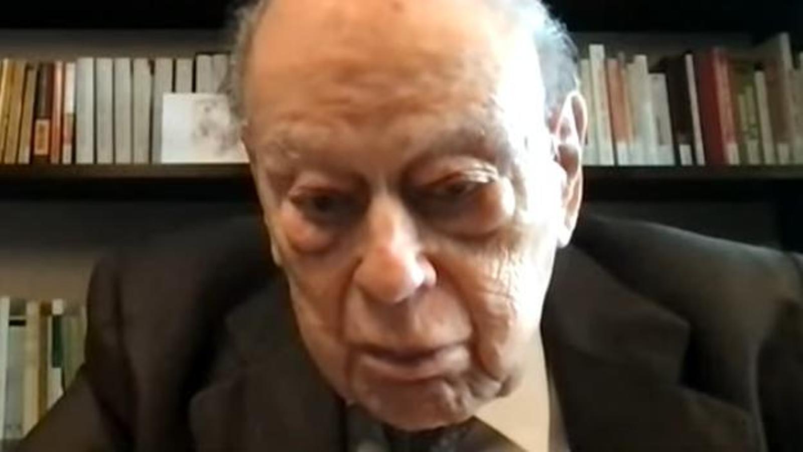 Ex-president Jordi Pujol following by videoconference the first session of the trial against him and his family