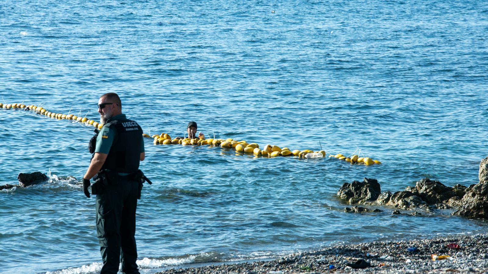 A migrant person trying to enter Ceuta from Morocco last August 2nd.