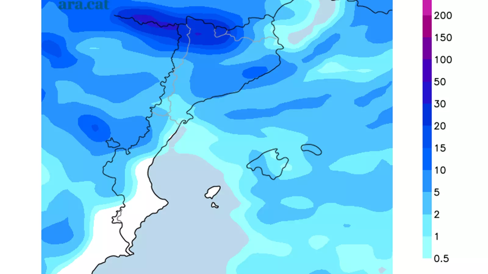 Acumulacions de precipitació previstes per demà / ARA