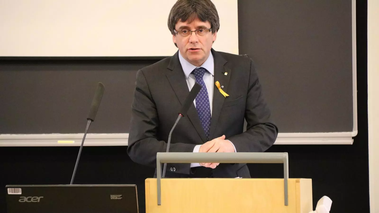 Puigdemont, durant la conferència que va fer a Hèlsinki, Finlàndia, ahir