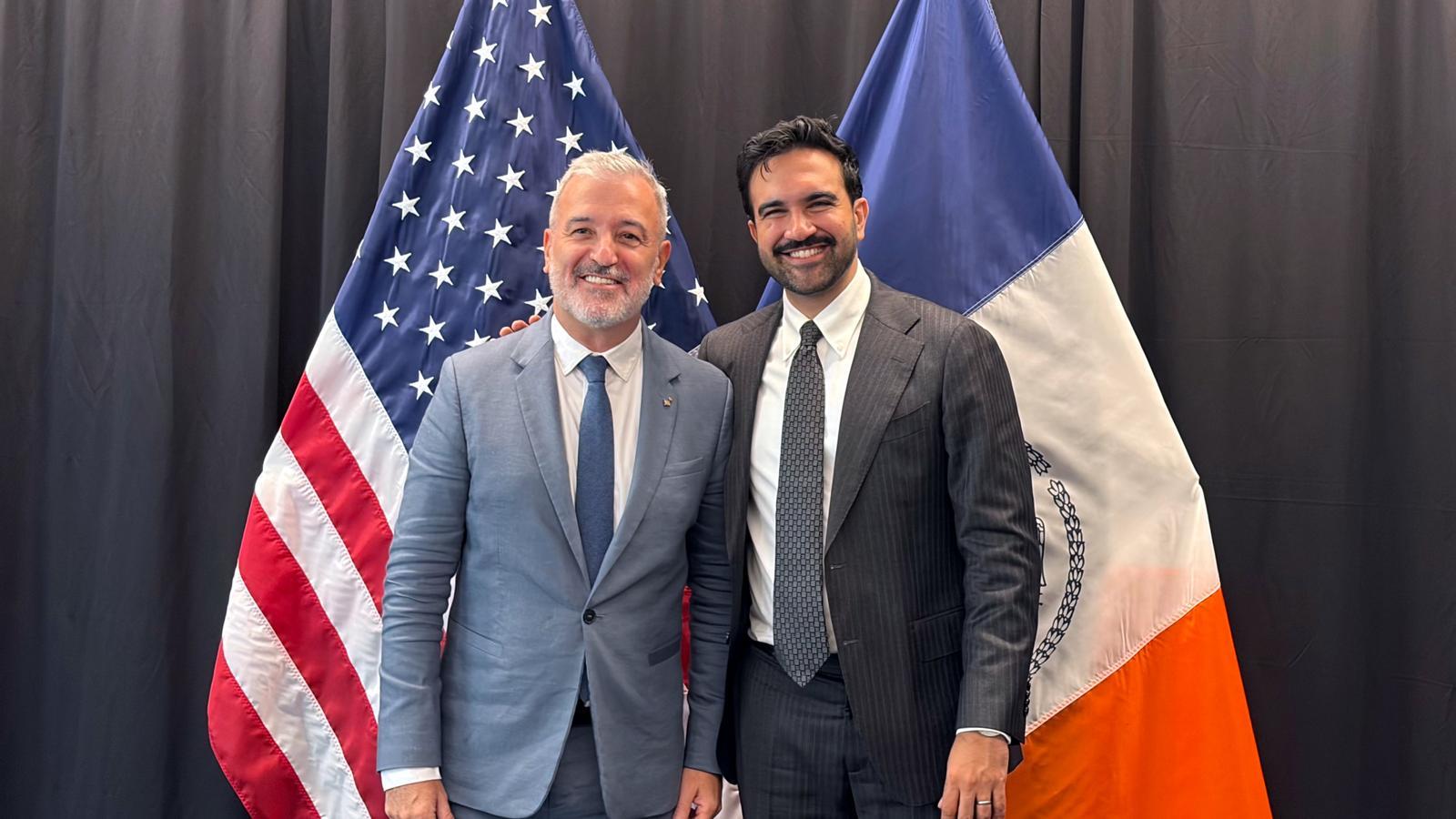 The mayor of Barcelona, Jaume Collboni, and the one of New York, Zohran Mamdani, at the bilateral meeting at the Urban 20 summit.
