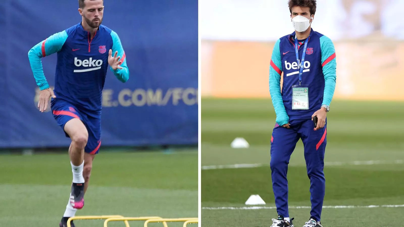 Pjanic, en un entrenament, i Puig, en la final de Copa