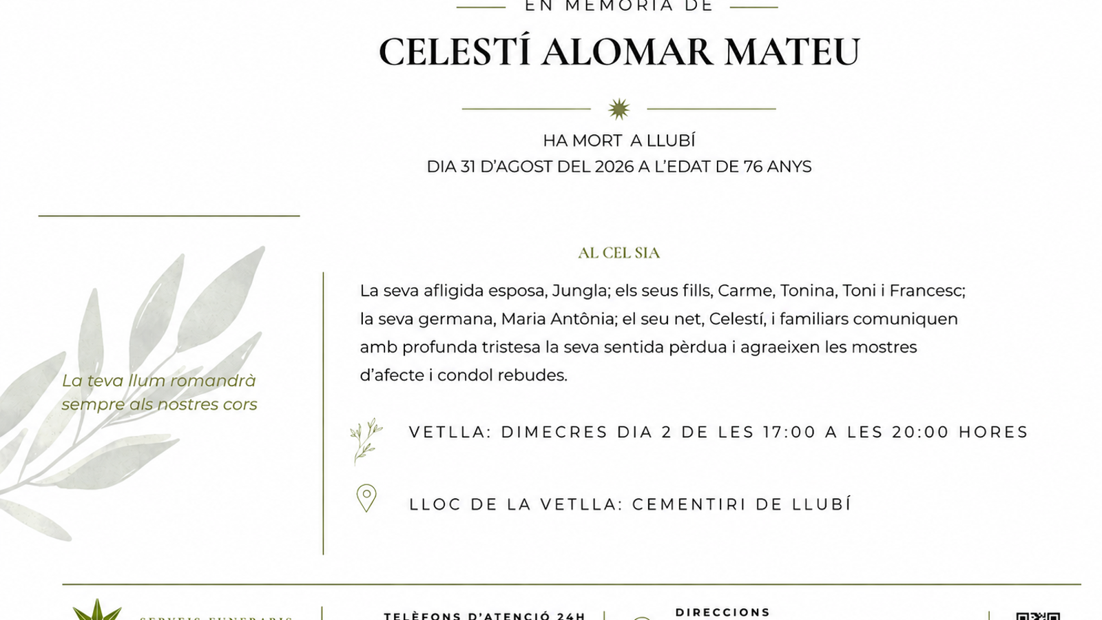 Obituary of Celestí Alomar.