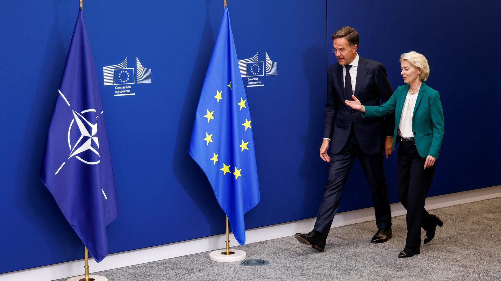The president of the European Commission, Ursula von der Leyen, and the secretary general of NATO, Mark Rutte, yesterday in Brussels before the appearance.