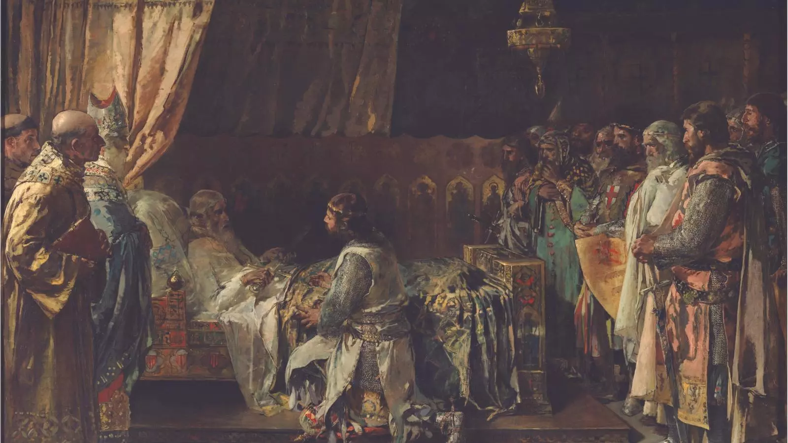 Darrers moments de Jaume I lliurant la seva espasa a Pere. El quadre fou pintat per Ignacio Pinazo el 1881.