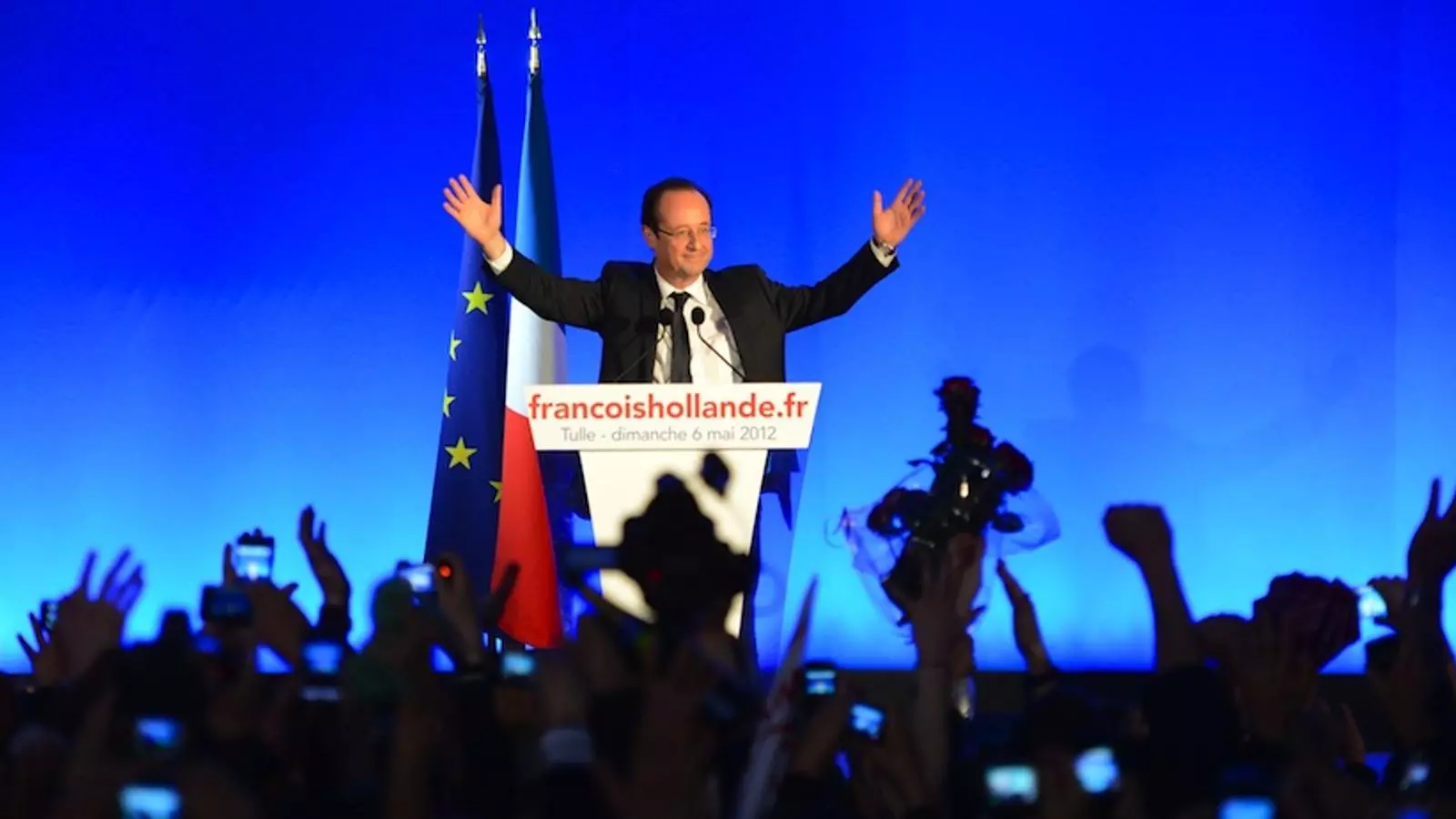 François Hollande, pronunciant el seu discurs de la victòria a les eleccions franceses a Tulle, la població de França on vota / AFP