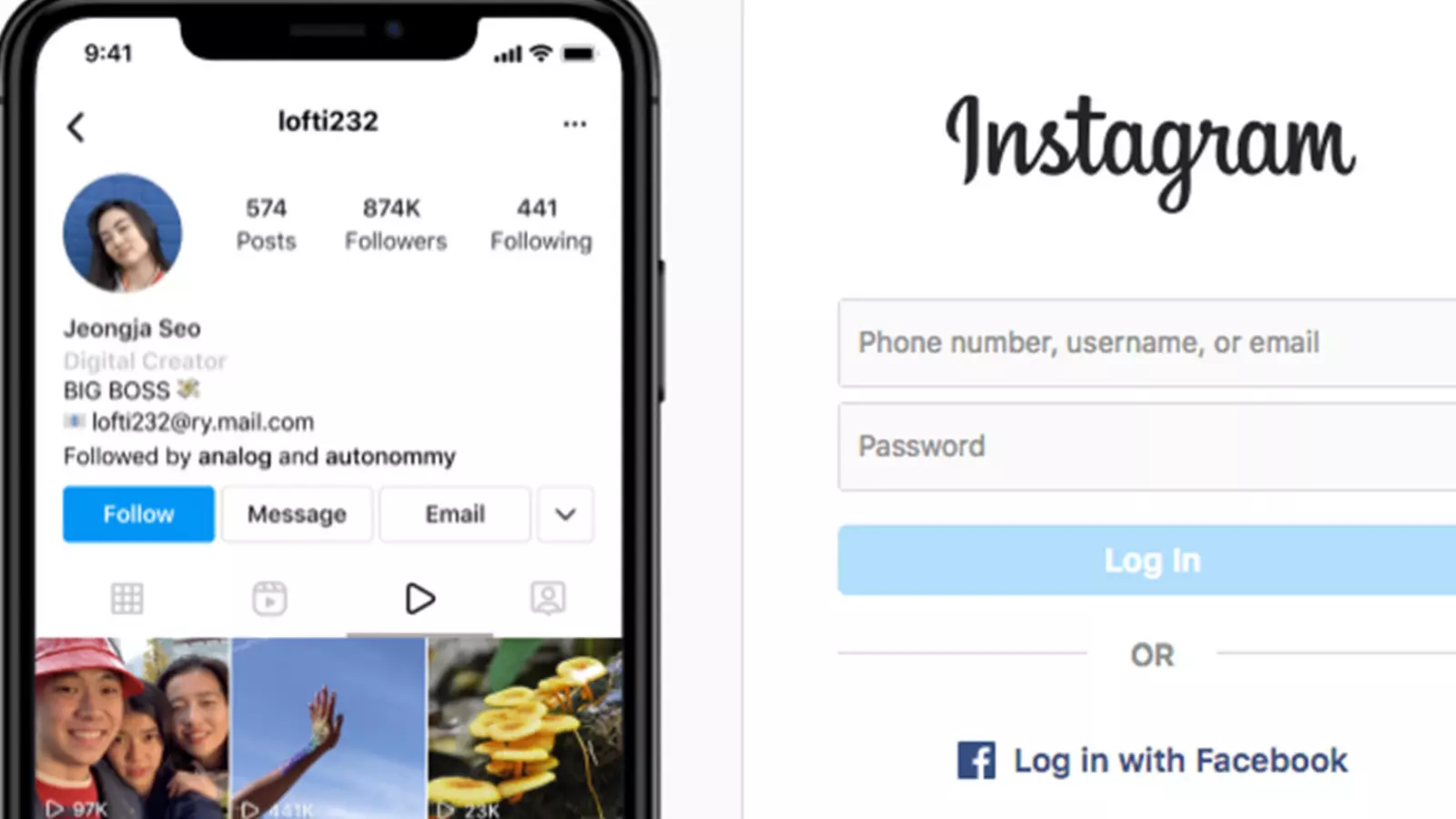 Inici de sessió a Instagram.