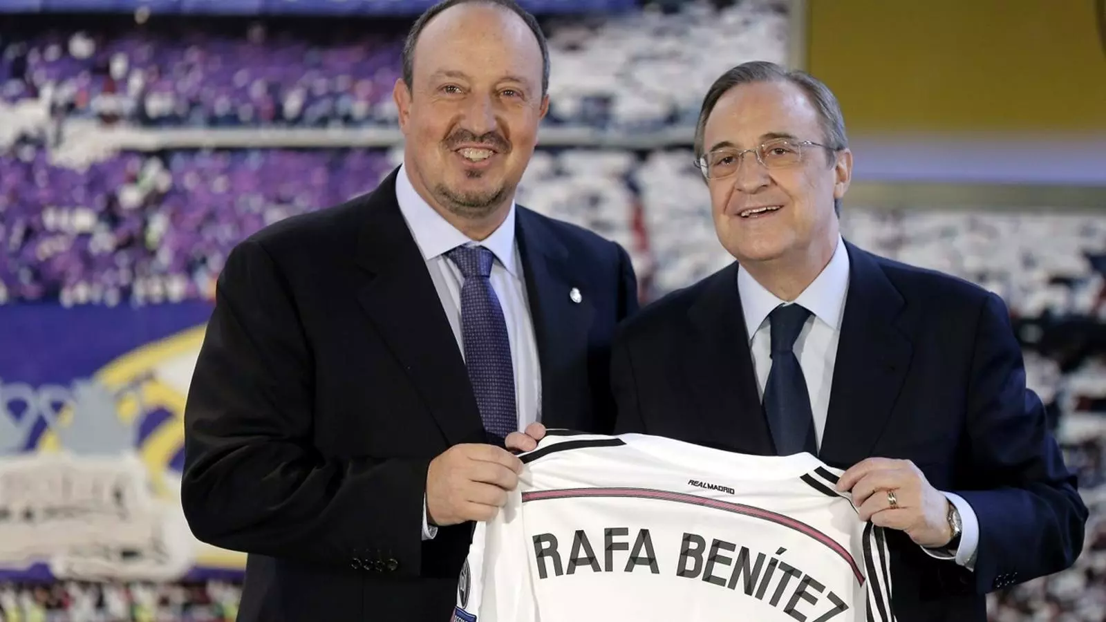 Rafa Benítez i Florenino Pérez durant l’acte del Santiago Bernabéu.