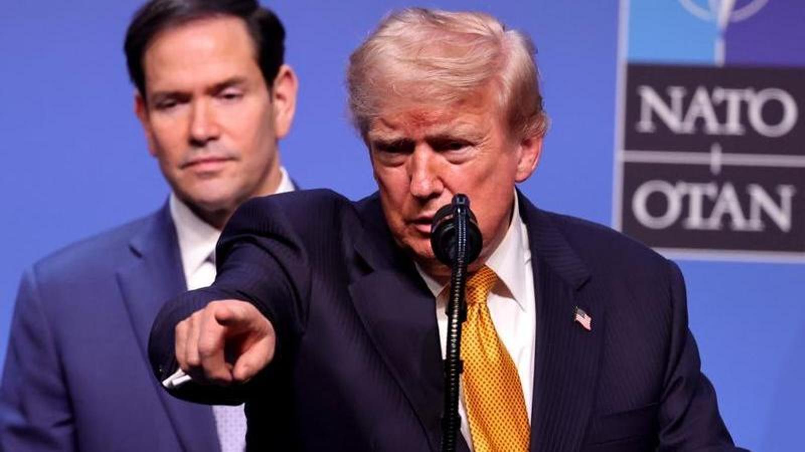 El presidente de los Estados Unidos, Donald Trump, y el secretario de Estado, Marco Rubio, durante la cumbre de la OTAN en Ankara, el 8 de julio.