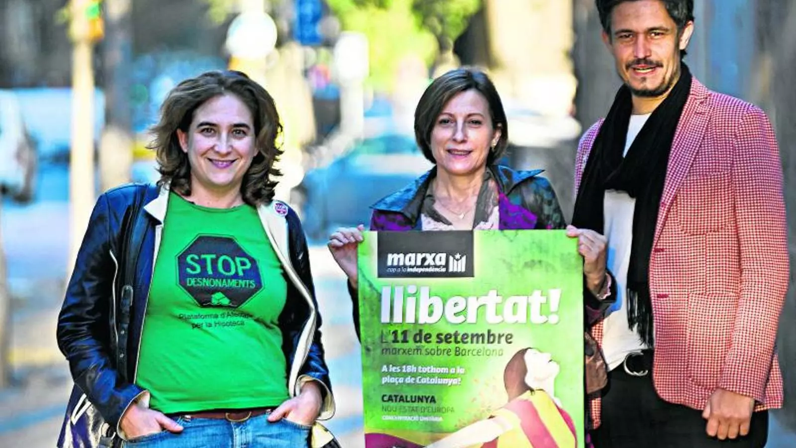 LLUITA SOCIAL Ada Colau, de la Plataforma d'Afectats per la Hipoteca; Carme Forcadell, de l'Assemblea Nacional Catalana, i Leonardo Anselmi, del moviment antitaurí.
