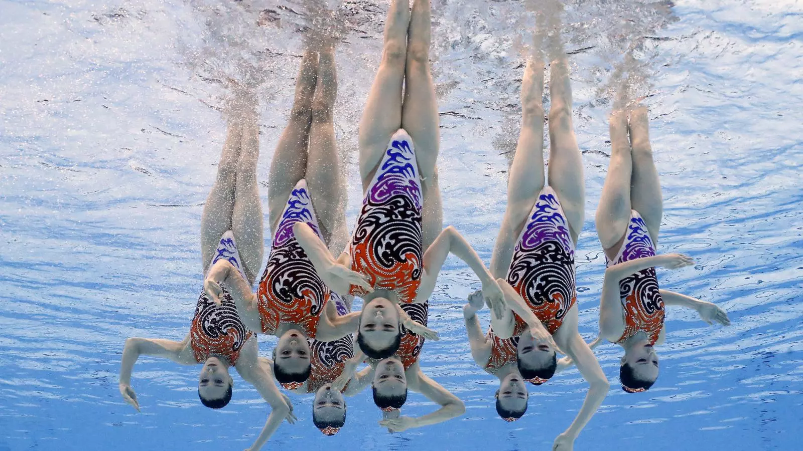 Amb un deporte de equipo se puede llegar al sido conocido como flow. A la imagen, el equipo de natación sincronizada chino a los Juegos de Tokyo.