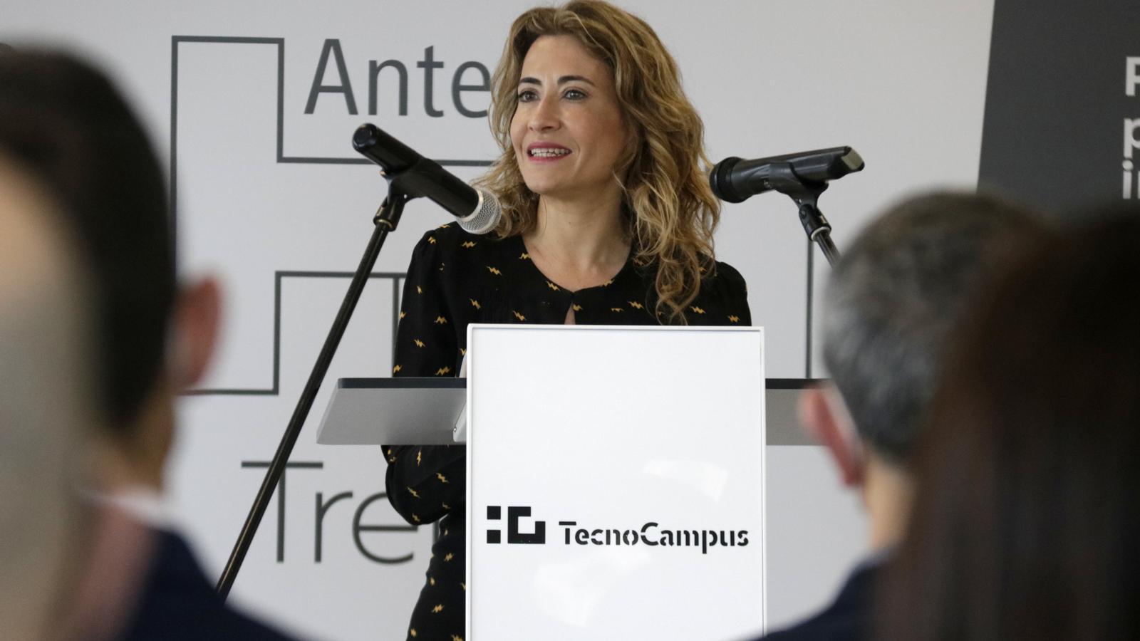 La ministra de Transports, Mobilitat i Agenda Urbana, Raquel Sánchez, en un acte a Mataró