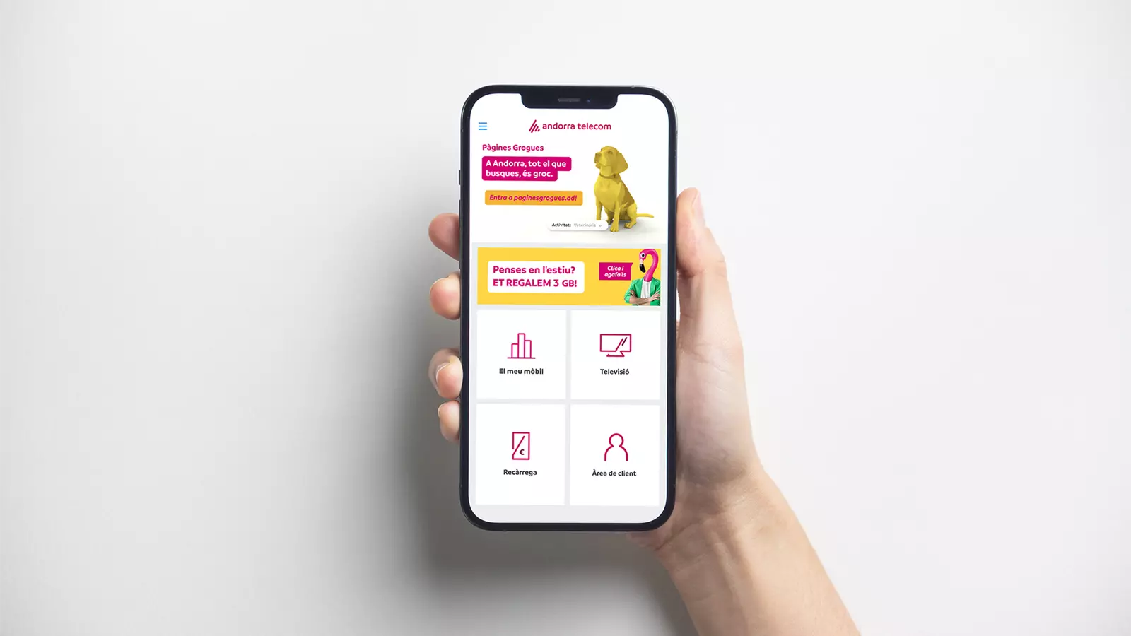 L'aplicació d'Andorra Telecom on es poden activar les dades extra cada mes.