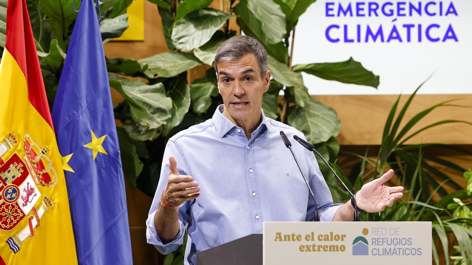 The president of the Spanish government, Pedro Sánchez, during the closing of the presentation of the climate shelter network, Monday, July 27.