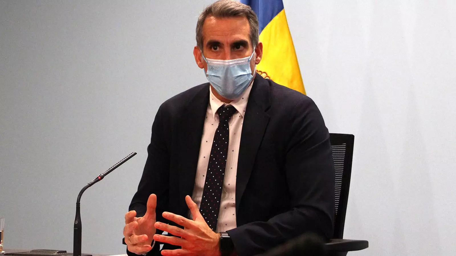 El secretari d'Estat de Transició Digital i Projectes Estratègics, Cesar Marquina, durant la roda de premsa d'aquest dilluns a la tarda.