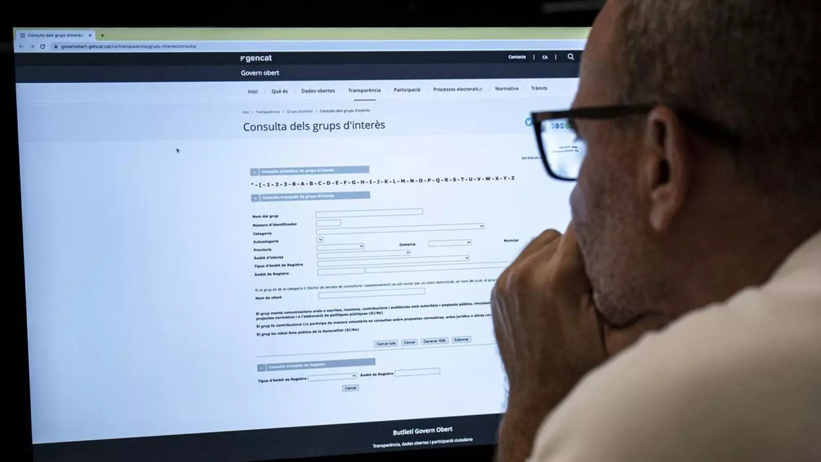 Pantalla amb la web del Registre de lobbies de la Generalitat. Diari ARA, Víctor Cabo.
