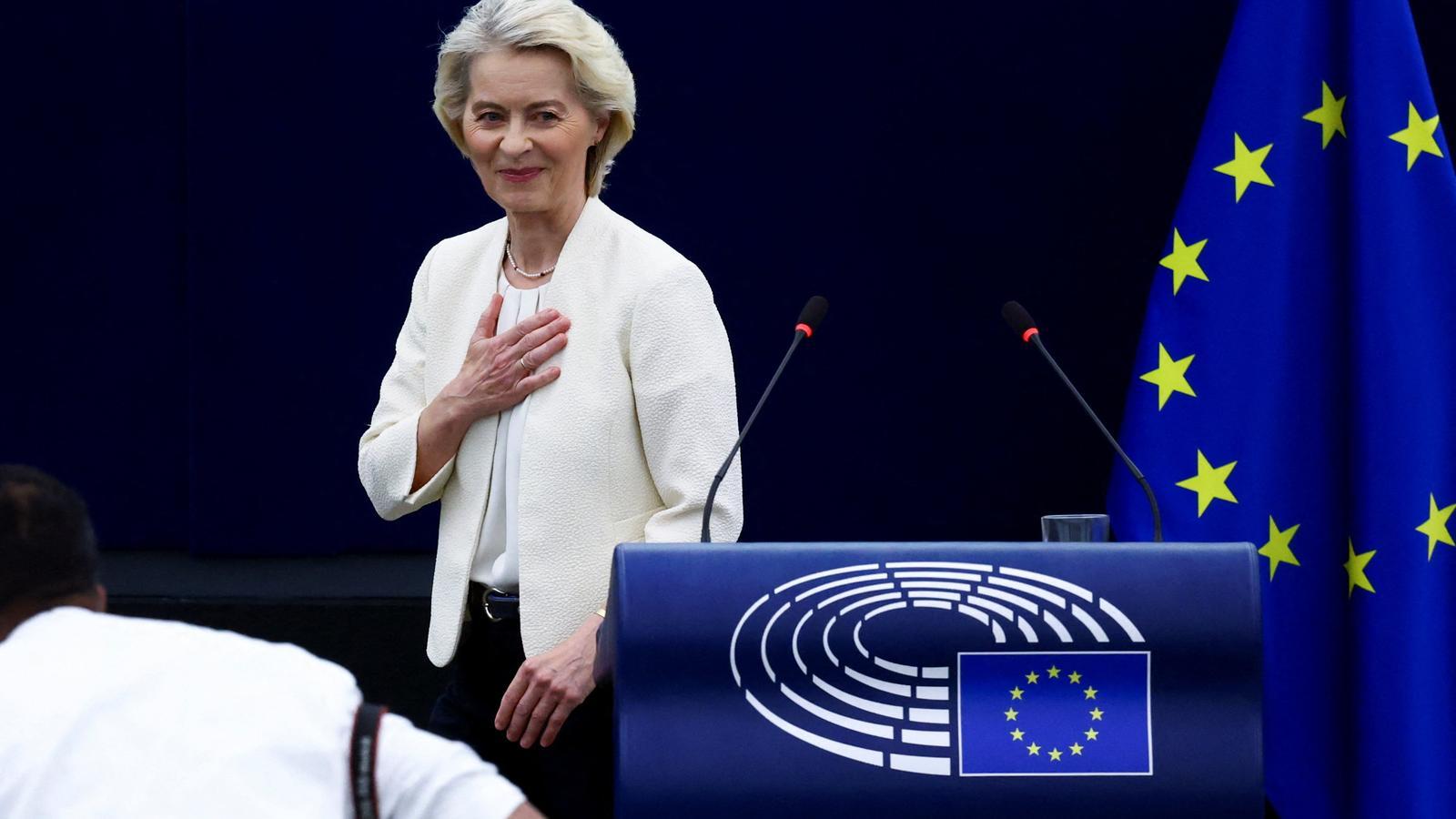 The president of the European Commission, Ursula von der Leyen, during the speech on the state of the Union in Strasbourg.