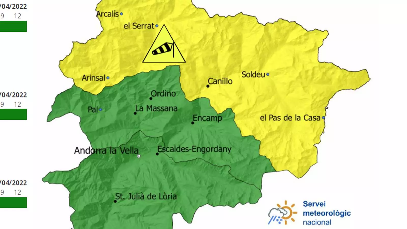 Avís groc per vent al nord del país.