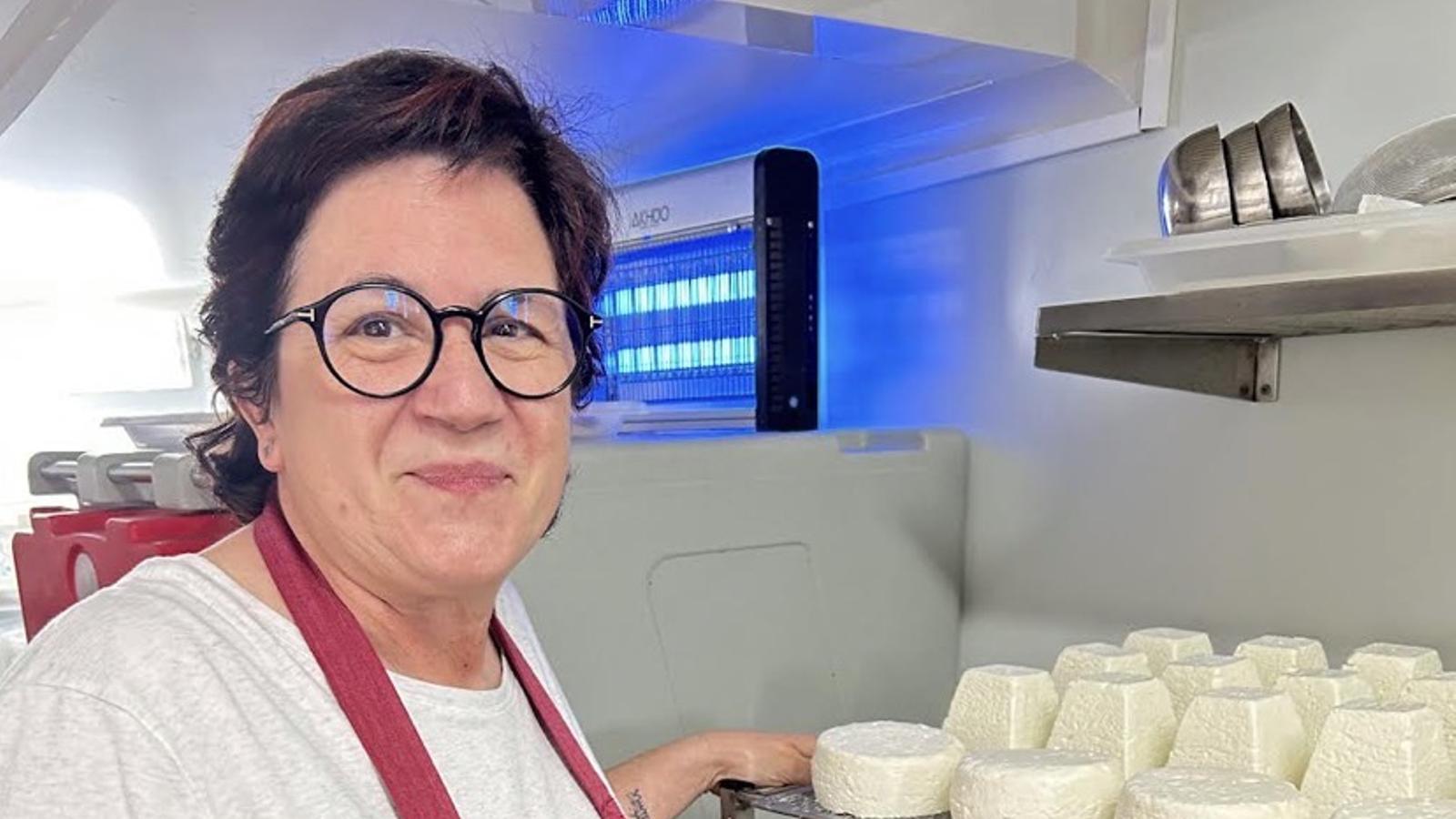 The cheesemaker Mercè Lagrava with the goat cheeses she prepares daily in Josa del Cadí