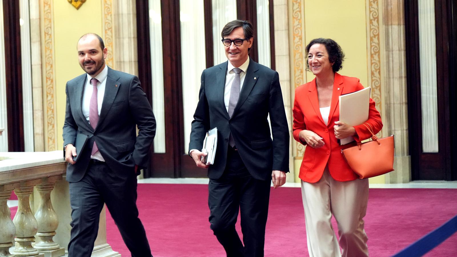 Salvador Illa, Alícia Romero and Albert Dalmau this Wednesday in Parliament