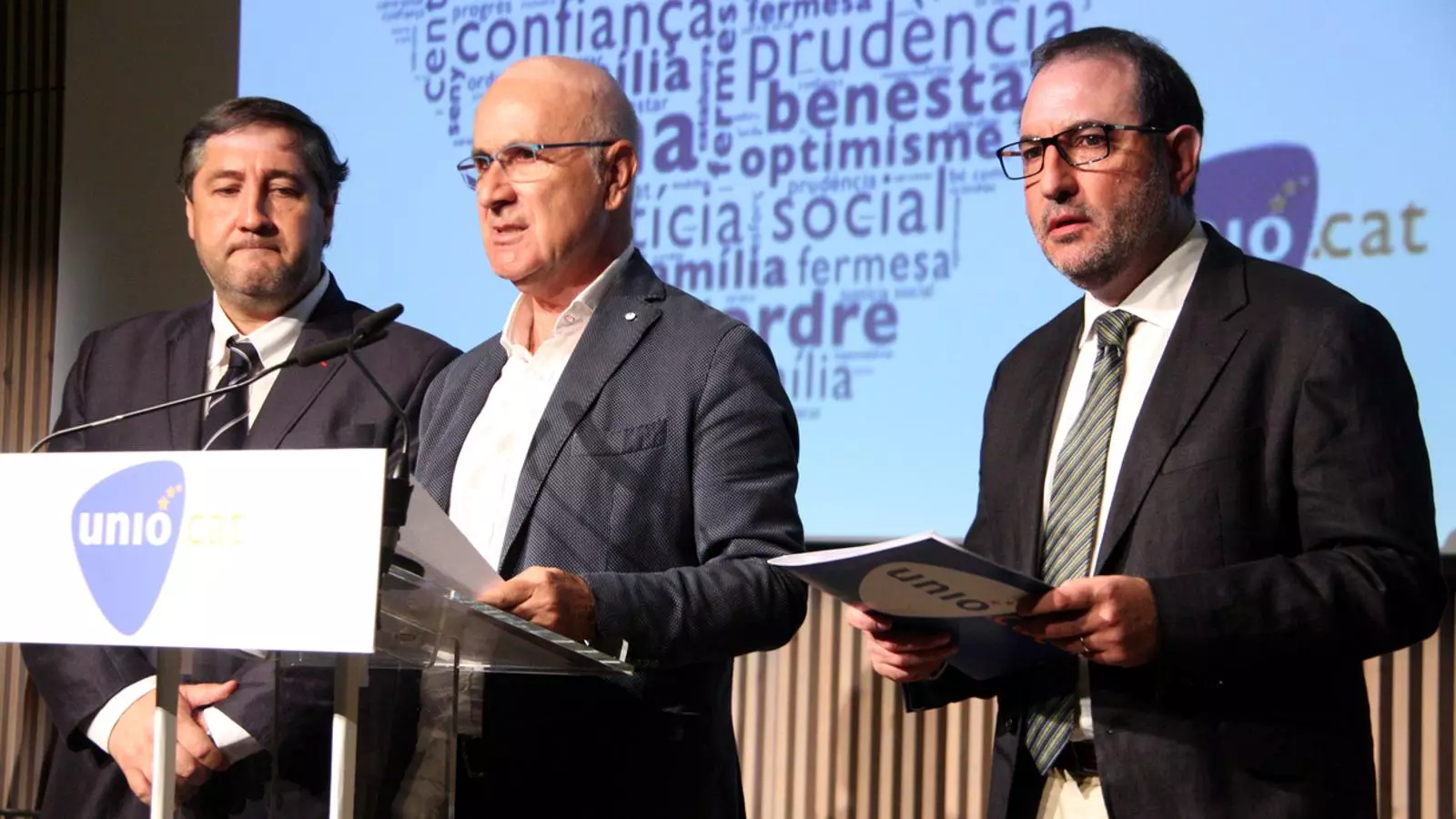 Josep Antoni Duran i Lleida, Ramon Espadaler i Josep Maria Pelegrí, aquest dimecres a la presentació de les llistes d'Unió pel 27-S / ACN