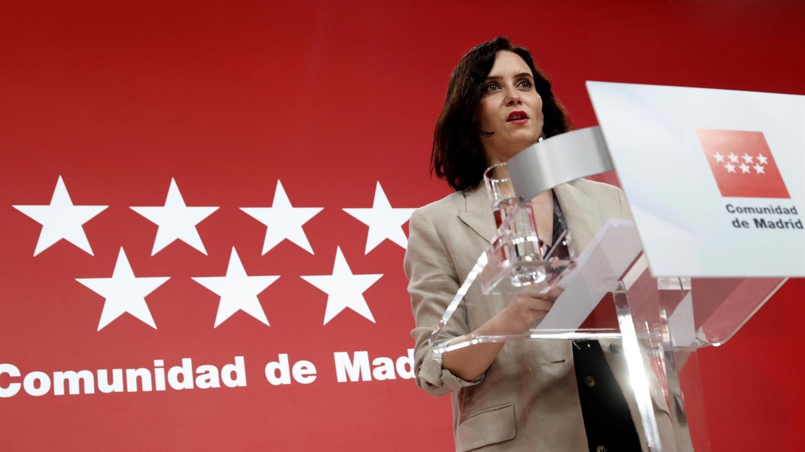 The president of the Comunitat de Madrid, Isabel Díaz Ayuso, at the regional government's headquarters in Madrid