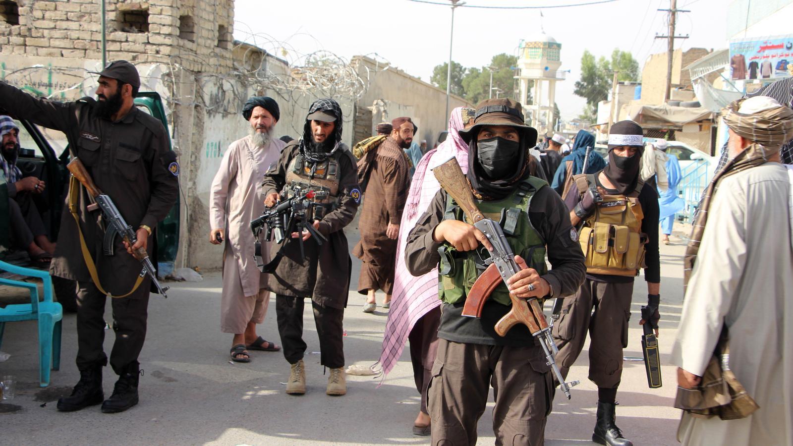 Taliban security members guard in Kandahar (Afghanistan) during the celebration of the Muslim festival of Eid al-Adha or Festival of Sacrifice.