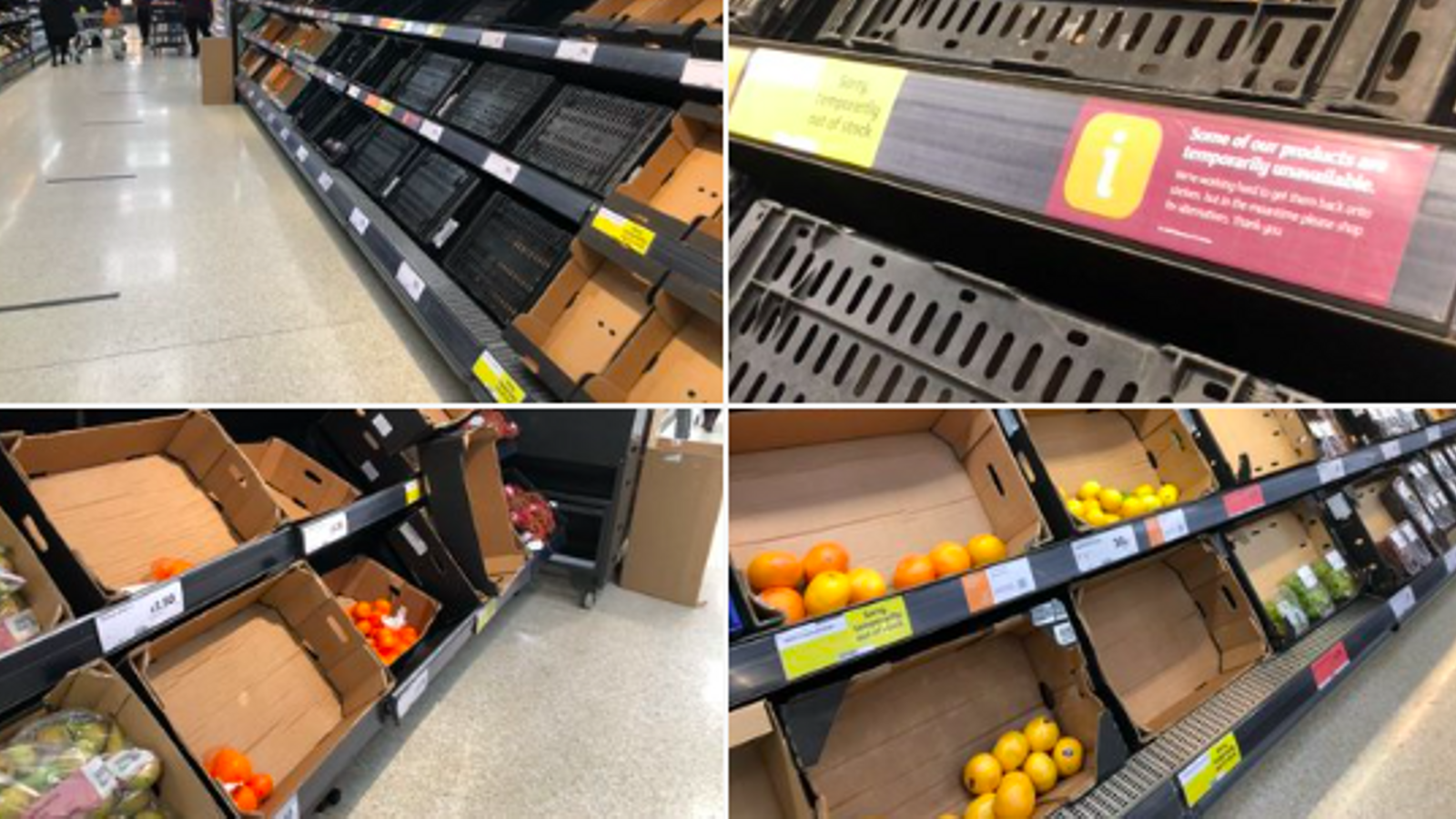 Un aspecto de las estanterías del supermercado Sainsbury's del centro comercial Forestside, en los suburbios del sur de Belfast, este lunes por la tarde