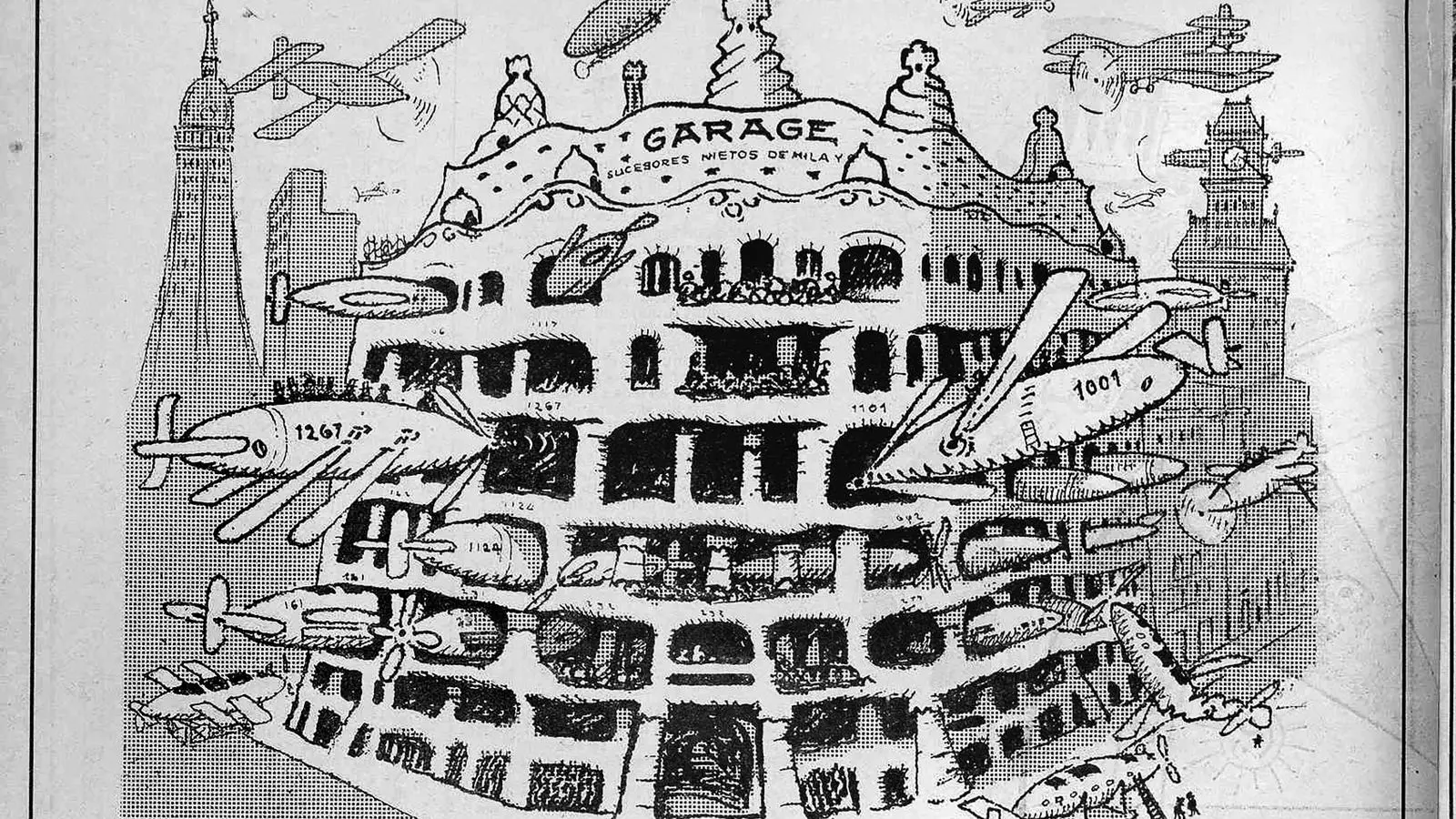 Caricatura de la Casa Milà apareguda a L'Esquella de la Torratxa