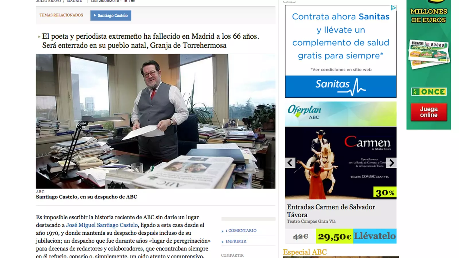 L''ABC' ha informat de la mort de Santiago Castelo a la seva pàgina web